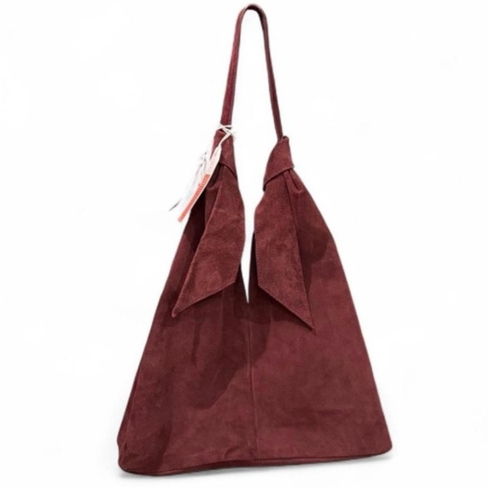 🍷Divina Firenze Gorgeous Wine Genuine Suede Leather Slouchy Hobo Bag 🍷NWT - Picture 3 of 17